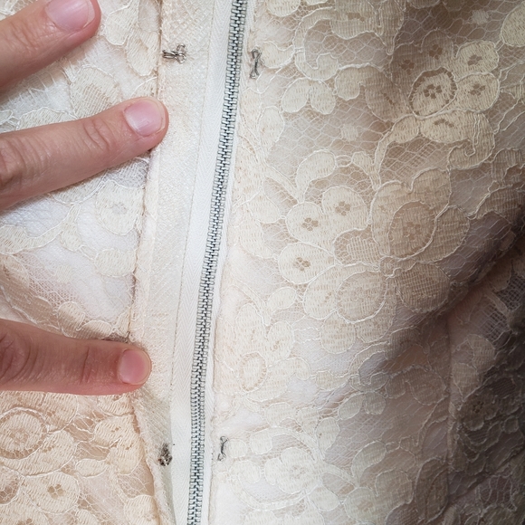 William Cahill Vintage 50s Ivory Lace Short Sleeve Tea Length Midi Wedding Dress - Picture 7 of 12
